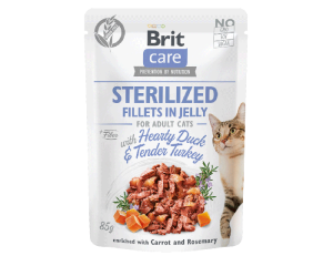 Brit Care Cat STERILISED Fillets in Jelly z Kaczką, Indykiem, Marchewką i Rozmarynem 85g