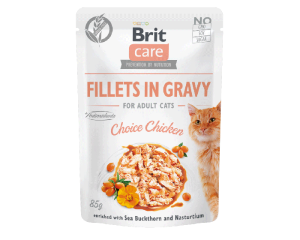 Brit Care Cat Pouches Fillets in Gravy z Kurczakiem, Rokitnikiem i Nasturcją 85g