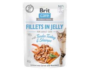 Brit Care Cat Pouch Fillets in Gravy z Indykiem i Krewetkami, wzbogacone Marchewką i Rozmarynem 85g